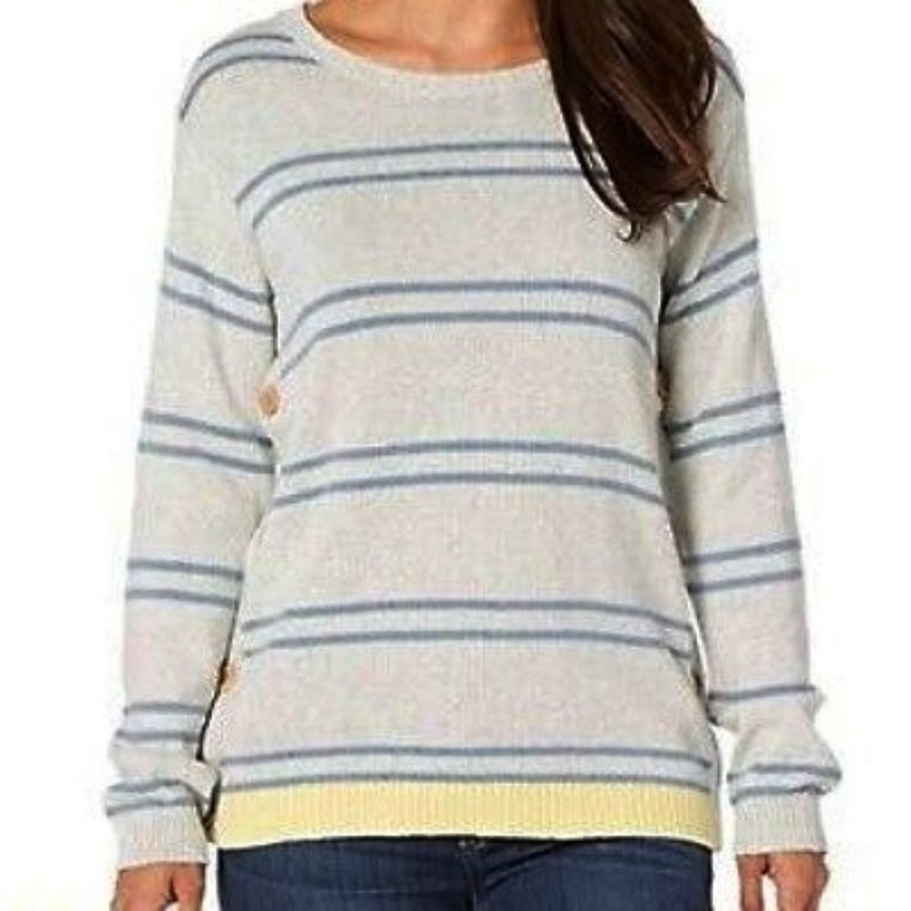 Fresh Produce Mariner Strip Knit Gray Long Sleeve Pullover Sweater Size…